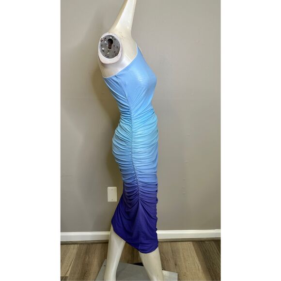 NWT Runaway The Label One Shoulder Ruched Sonny Midi Dress Ocean Small $99 - Picture 7 of 9